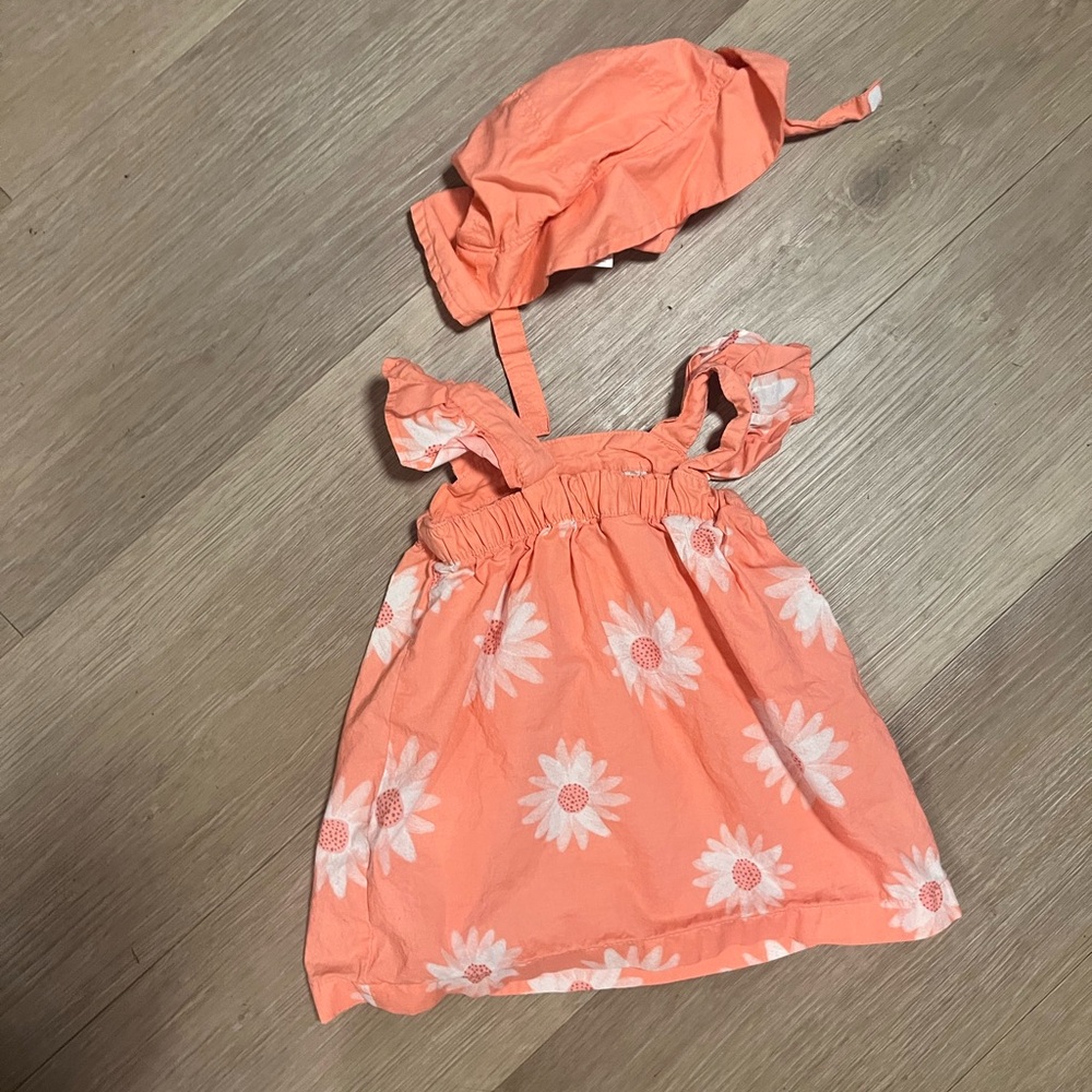 Coral Daisy Sundress with Matching Hat